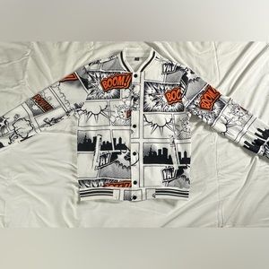 SHEIN Men 1pc Random Pop Art Print Stripe Trim Bomber Jacket